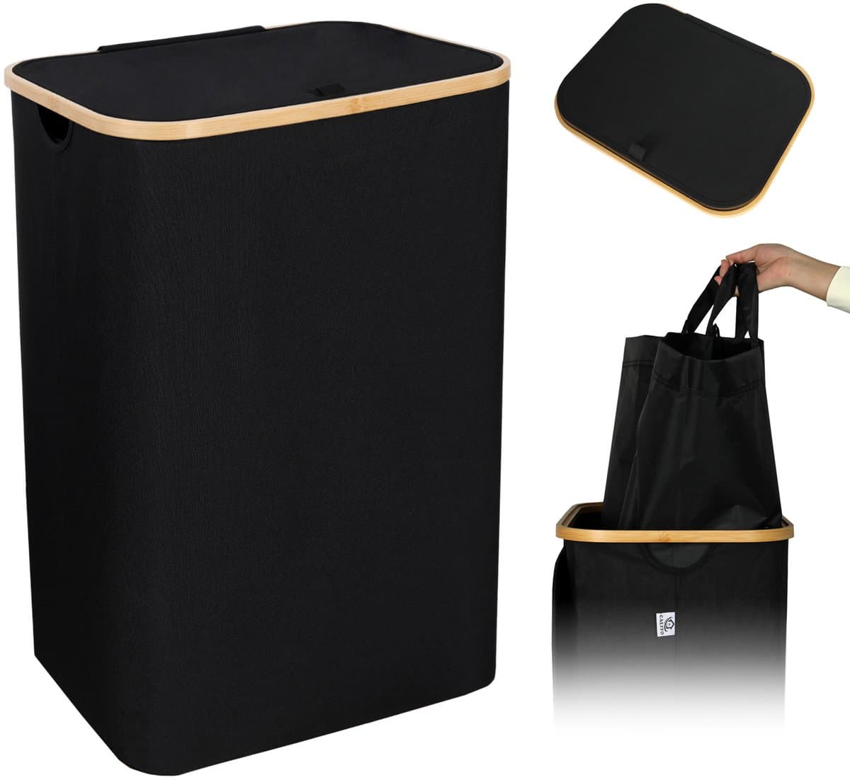 CALIYO Wasmand - Wassorteerder - Wasmand met Deksel - 69×43.5×32.5cm Nis Wasbox - Opvouwbare Mand Vuile Was - 100L - Zwart — afbeelding 1