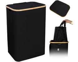 CALIYO Wasmand - Wassorteerder - Wasmand met Deksel - 69×43.5×32.5cm Nis Wasbox - Opvouwbare Mand Vuile Was - 100L - Zwart
