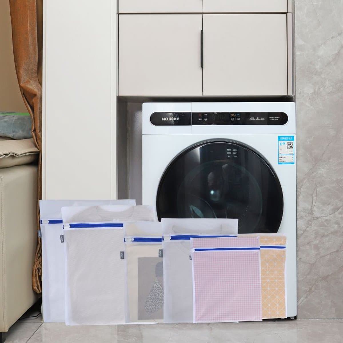 Wowup Waszak | Laundry bag | Set van 6 waszakken met rits | Familie Set | Blauwe rits | Transparant | Wasnet | Waszakjes | Vakantie als kledingsorteerder | Groot formaat | Laken/schoenen/bh/ondergoed/kleding — afbeelding 1
