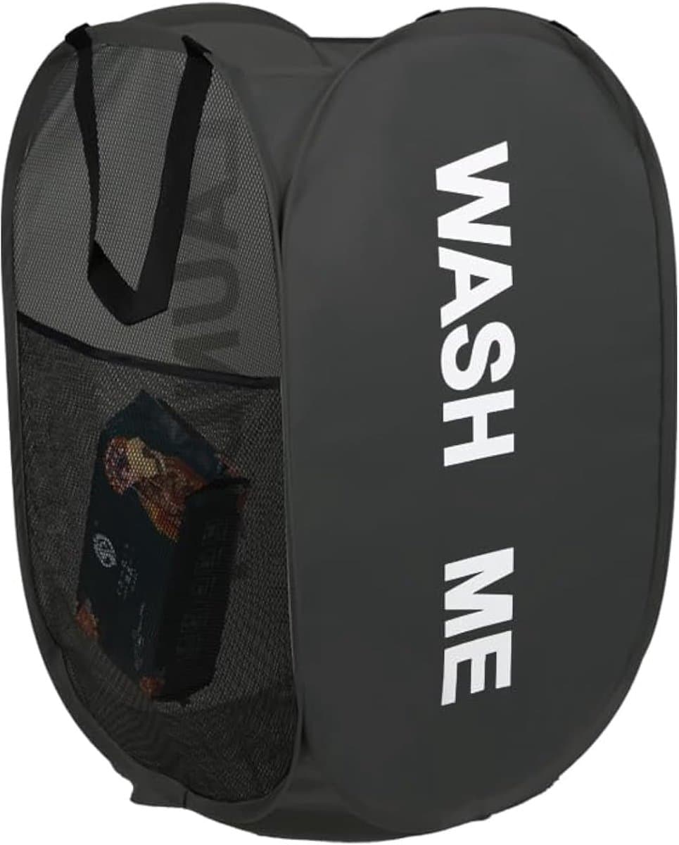 Wasmand opvouwbaar - 75L - Ademend polyester mesh - Met handvatten - Zwart — afbeelding 1