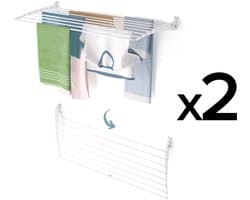 2x Foxydry Fold 116 cm DOWN - white - wasdroogrek wandmontage clicksysteem - neerwaartse sluiting - 116 x 50 x 10 cm