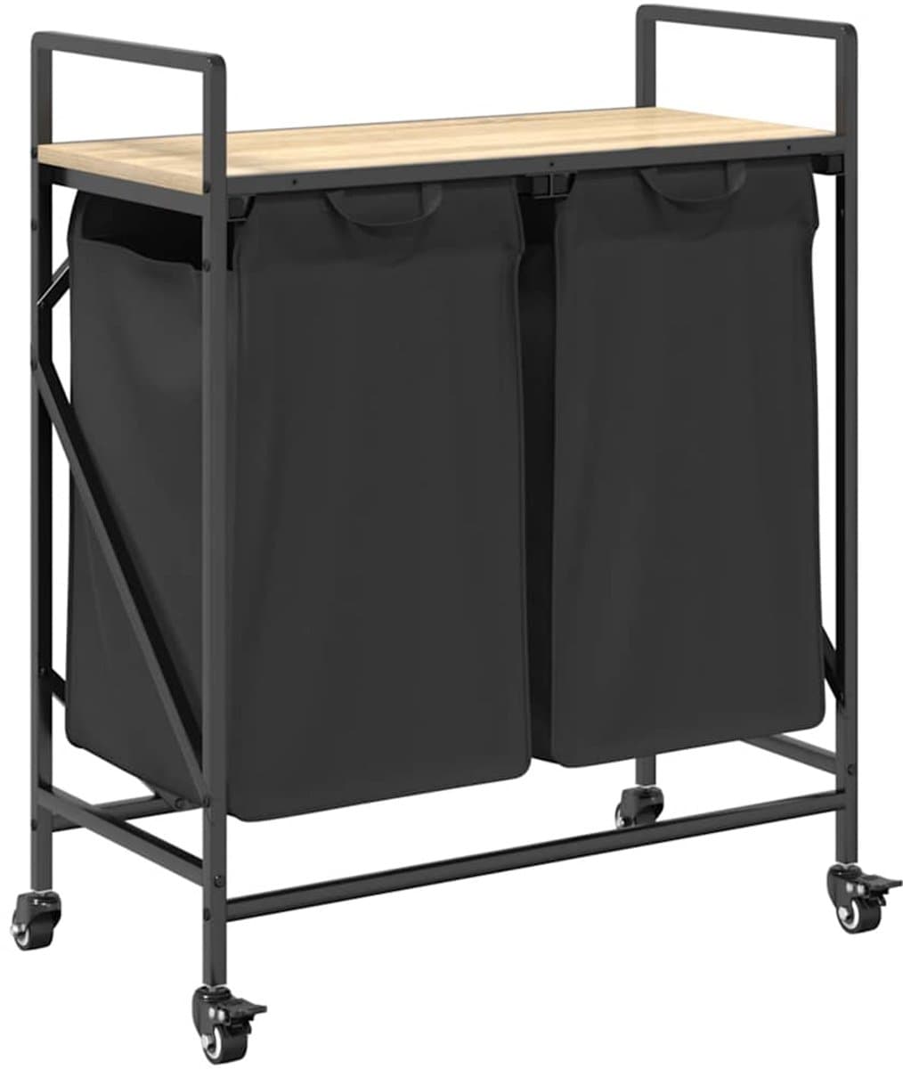 vidaXL - Wasmand - 2 - vakken - met - planken - sonoma - eikenkleurig — afbeelding 1