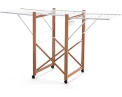 Inklapbaar Droogrek van Hout - 21 Meter Waslijn, Kersenkleur, Compact en Lichtgewicht