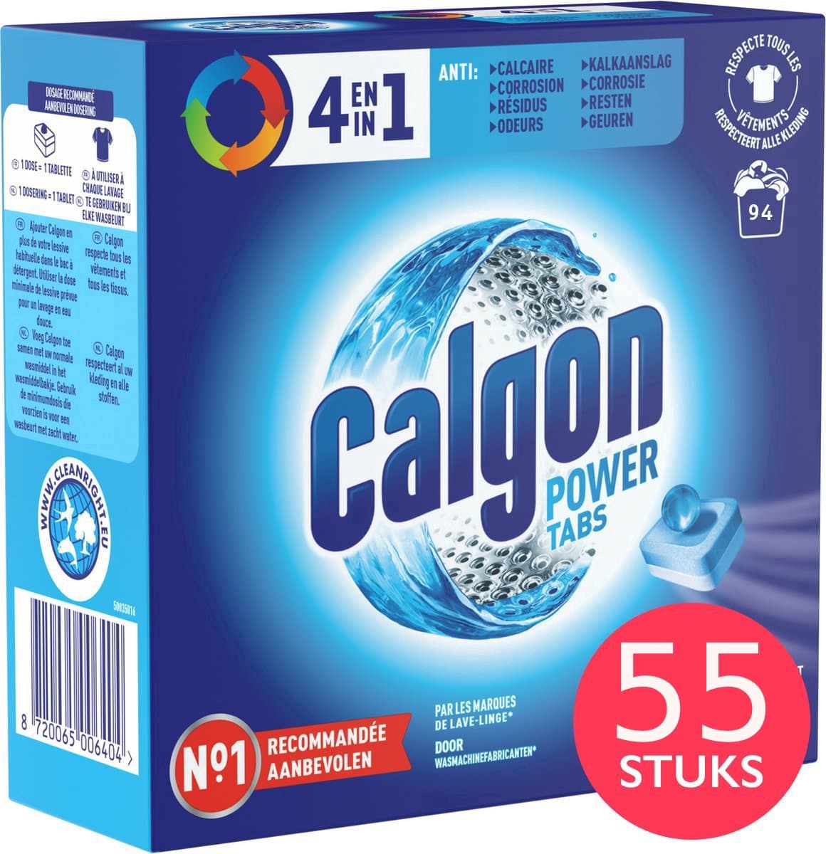 Calgon - 4-in-1 - PowerTabs - Wasmachinereiniger en Antikalk - 55 stuks — afbeelding 1