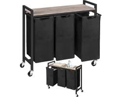 ApexArte® Wasmand 3 Vakken - Wassorteerder - 120L - Grijs met Zwart