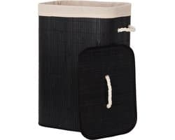 Infinity Goods Wasmand met Deksel Zwart - Bamboe - Wassorteerder - Wasbare katoenen waszak - Handvatten - 72 Liter - Zwart