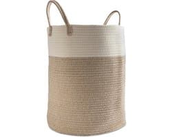 Wasmand Katoen - Opbergmand 52 ltr - Mand Rond met handvaten - Wasbox Opvouwbaar - Speelgoedmand