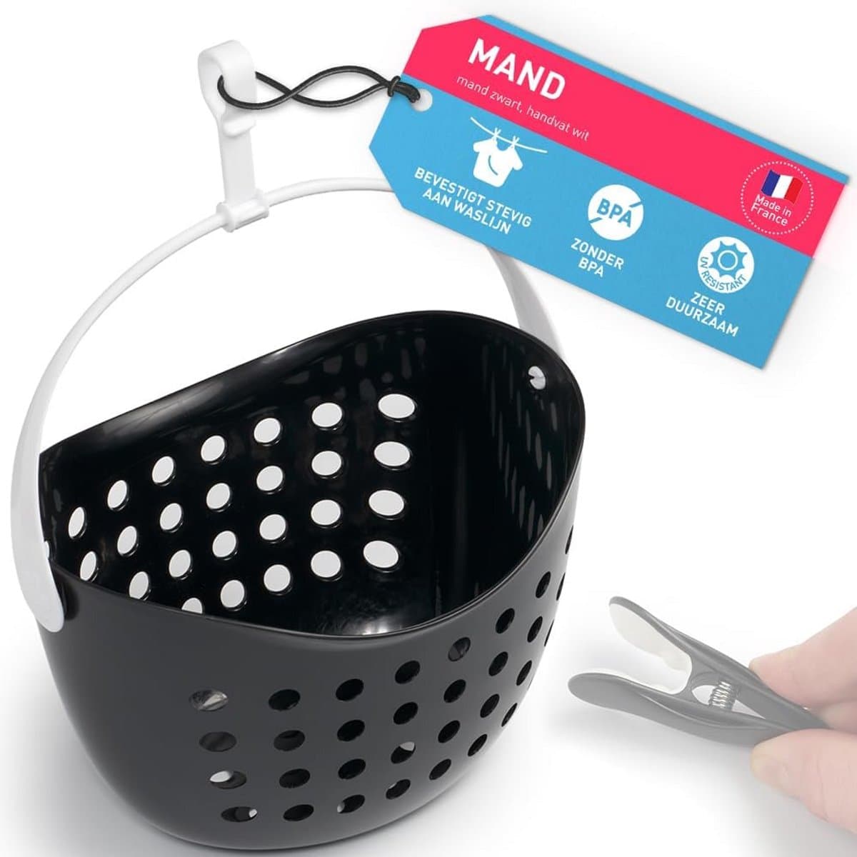 Wasknijpers met mand - Kledingknijpers - Kleine wasstukken - Antislip handvat - 17.5 x 12 x 14 cm — afbeelding 1