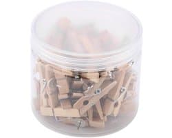 Houten Prikkers met Clips - Klemharingen Push Pins - Foto's Ophangen - Gatvrije Bevestiging - 50 stuks - Houtkleur