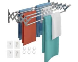 DnA® Wanddroogrek - Wanddroogrek Inklapbaar - Droogrek Muur - Wanddroogmolen - Grijs - 10cm x 18cm x 80cm — afbeelding 1