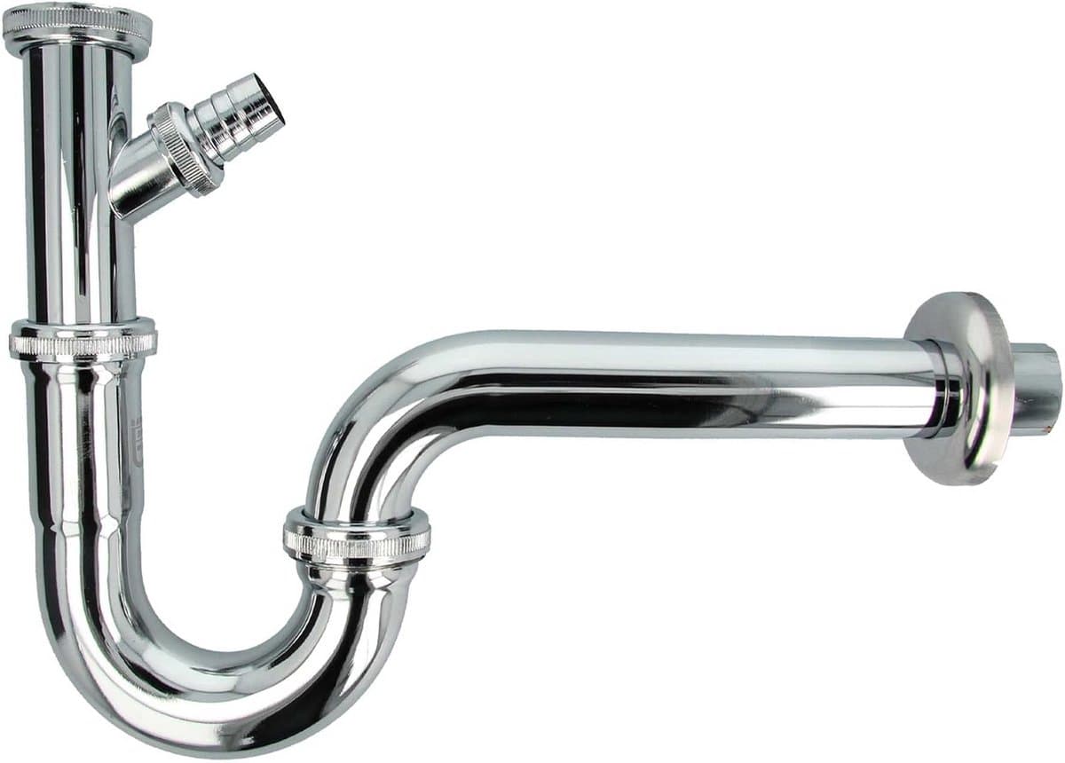 Buisvormige Sifon - Geurafsluiter - Afvoer Aansluiting - Met Apparaataansluiting - 32mm Buis 1 1/4 Inch - Roestvrij Staal — afbeelding 1