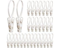 30 stuks Multifunctionele Wasknijpers Met Kunststof Touw – Wit – Ideaal voor Babykleding, Broek, Sokken, Mutsen, Handdoeken & Schoenen