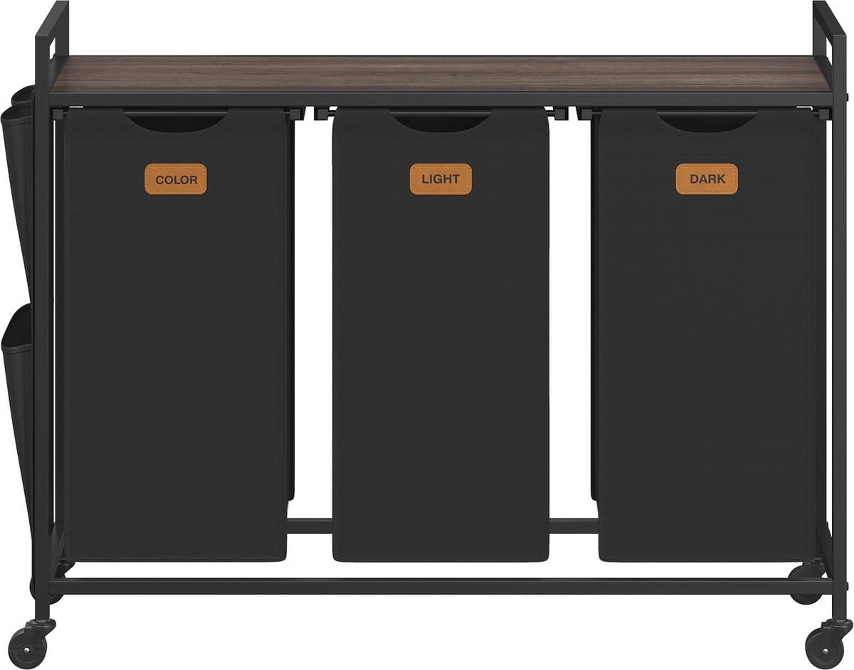 VASAGLE BLH223BH01 - Wasmand met Wieltjes - 3 Vakken - Met Opbergrek - 150 L Capaciteit — afbeelding 1