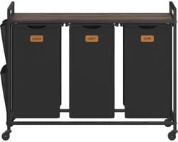 VASAGLE BLH223BH01 - Wasmand met Wieltjes - 3 Vakken - Met Opbergrek - 150 L Capaciteit