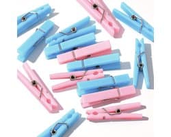 60 Mini Wasknijpers - Roze en Blauw - Ideaal voor Knutselen en Foto's Ophangen