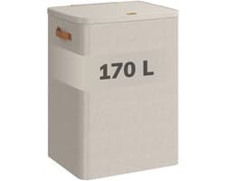 ACAZA Wasmand Met Deksel - 2 Vakken - 170 L - 56 x 40 x 75 cm - Beige