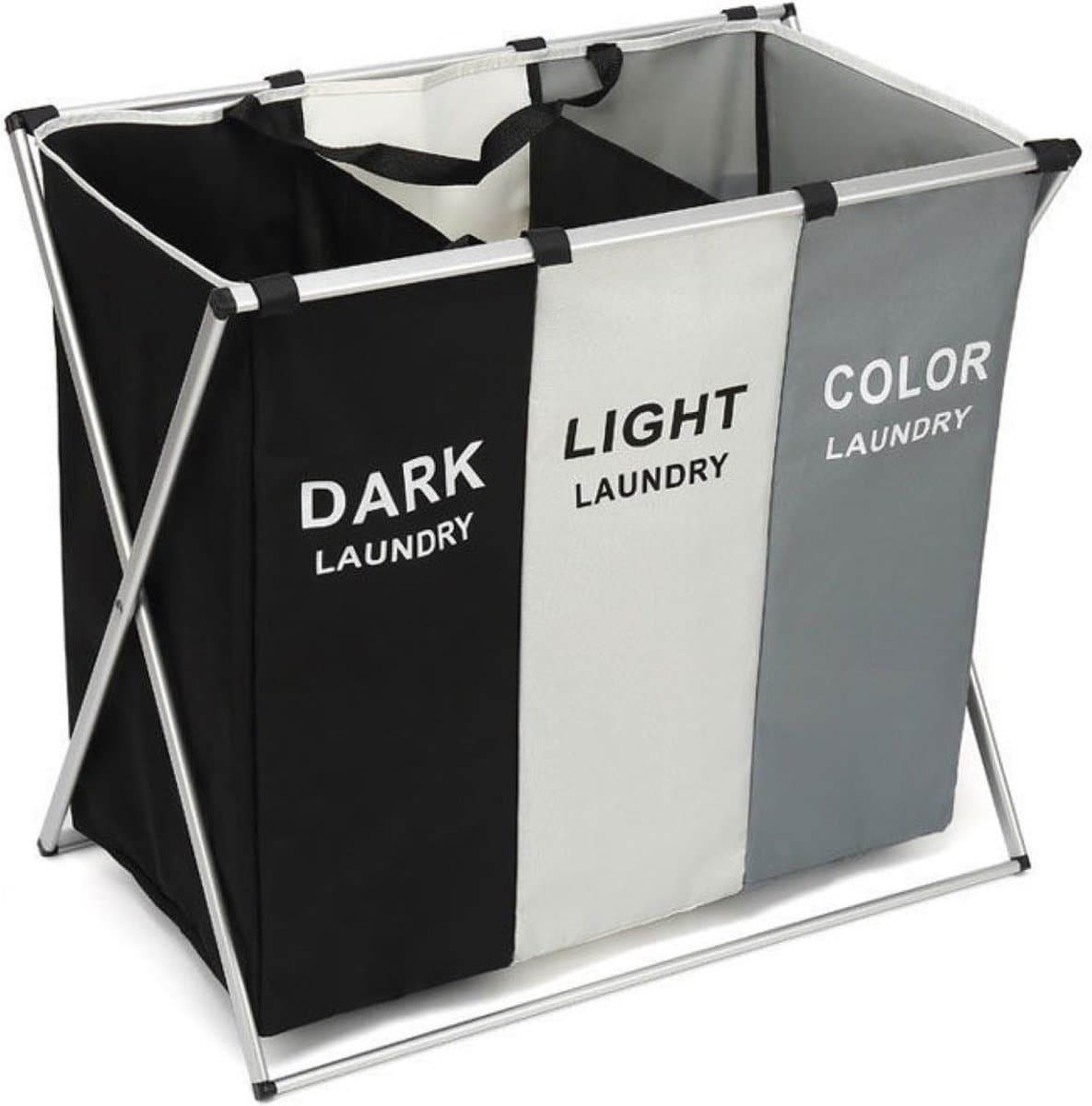 Ceruzo Wasmand 3 Vakken - Wassorteerder - Organizer Kleding - Opvouwbaar met Handvat - 65x40x H60 cm — afbeelding 1