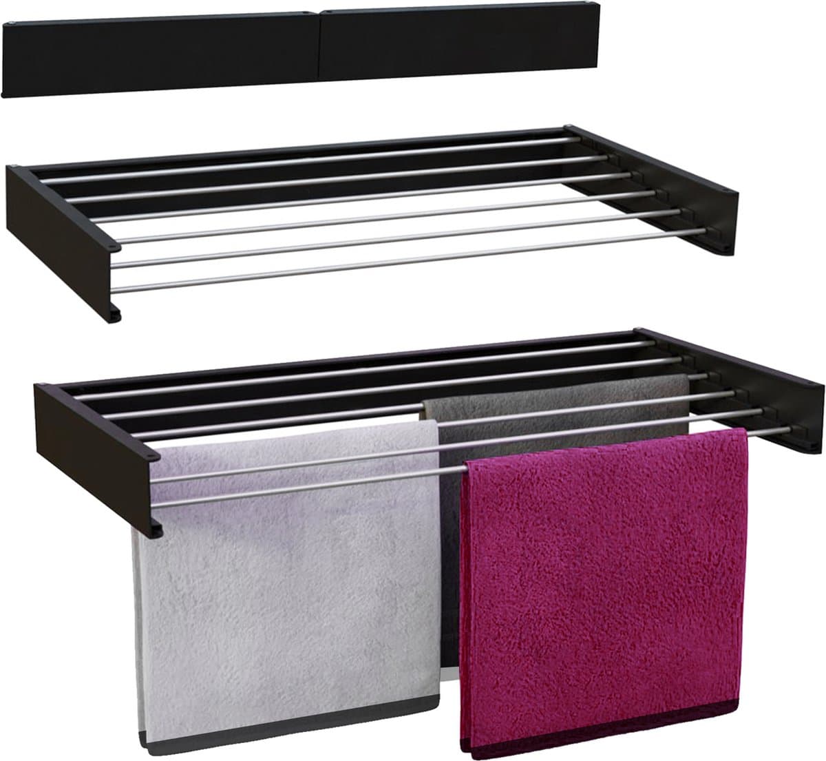Vonia Wanddroogrek Inklapbaar 100 cm - Wasrek Hangend - 6m drooglengte - Droogrek Hangend - Zwart — afbeelding 1