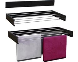 Vonia Wanddroogrek Inklapbaar 100 cm - Wasrek Hangend - 6m drooglengte - Droogrek Hangend - Zwart
