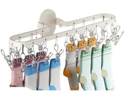 Opvouwbaar kledingrek voor aan de muur - Ruimtebesparend droogrek voor kleding - Geen extra hangers nodig - Opvouwbaar ontwerp - Ingebouwde 20 clips - Voor het drogen van sokken/ondergoed - Geschikt voor badkamer/balkon