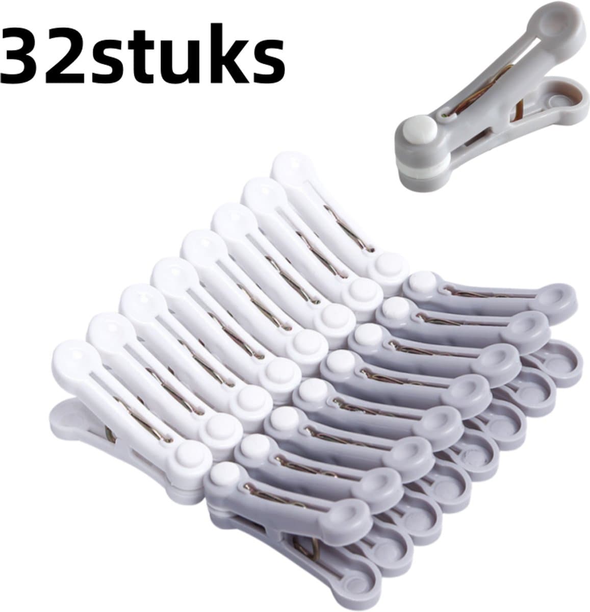 32 stuks - Wasknijpers - Sokkenknijpers - Winddichte knijpers - Geschikt voor wasknijpers, onzichtbare knijpers, huishoudelijke kledingknijpers - Grijs, wit — afbeelding 1