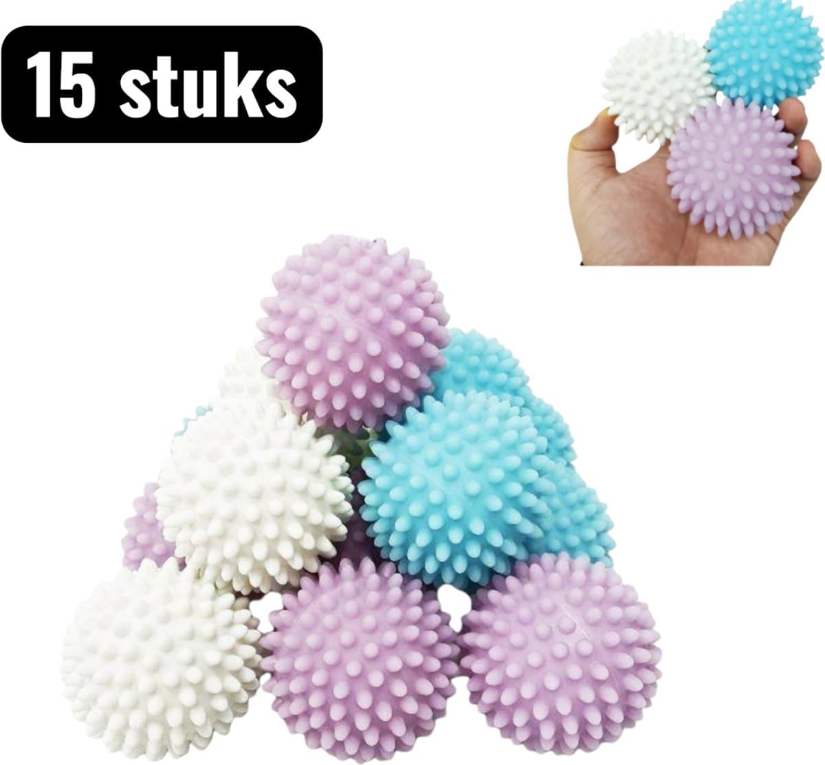 15 stuks - Drogerballen - Wasbollen - Wasdrogerbal - Wasbol Reinigingsballen - Anti-Kluwen Kleding Beschermers - Egel Ontwerp Wasmachine Ballen voor Beter Wassen — afbeelding 1
