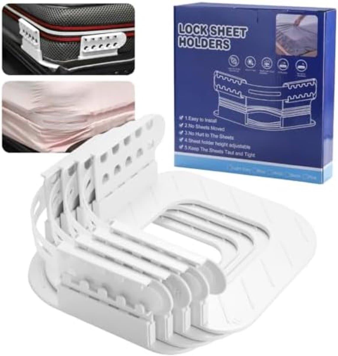 PromoHome 4-delige lakenhouders set met verstelbare hoogte - Anti-slip matras clips — afbeelding 1