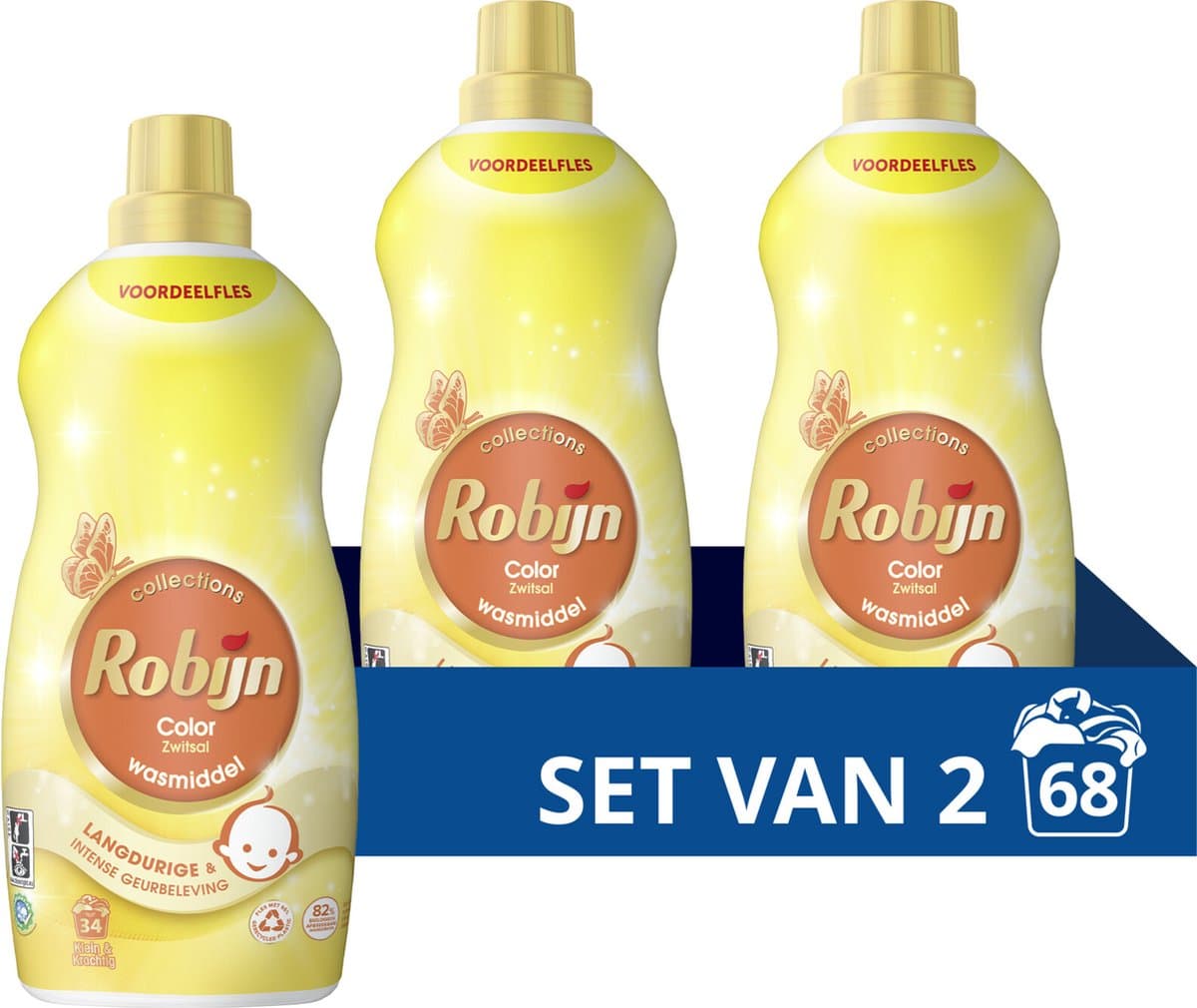 Robijn -Vloeibaar Wasmiddel - Klein & Krachtig- Zwitsal - 2 flessen -68 wasbeurten - Voordeelverpakking — afbeelding 1