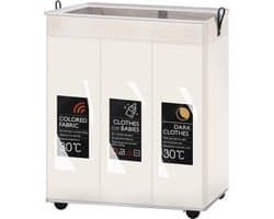 Wasmand 3 Vakken - Wassorteerder - 95L - Opvouwvare Wasmand - Wit - Inklapbare - Op Wielen - Met Hengsel - Voor Badkamer, Babykamer, Slaapkamer - Opbergmand - Speelgoedmand