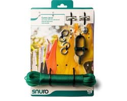 SNURO waslijn kit (20M) - Waslijndraad om zelf te installeren, complete kit - DIY Wasdraad met stalen kern voor binnen en buiten