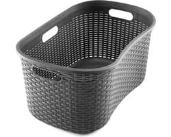 Hipster wasmand van faux rotan - houtskool - 40 liter