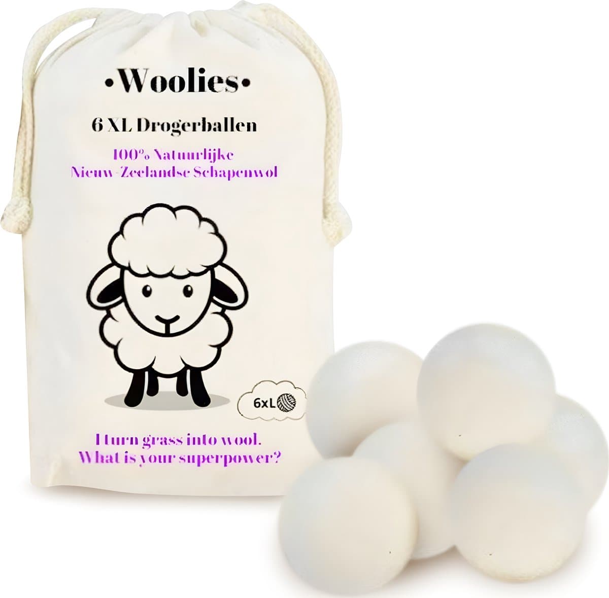 Drogerballen - droogballen - wasdrogerballen - wasdroger ballen - wasbol - wasbollen - wasballen - doseerballen - energiebesparende producten - energiebesparend - duurzaam cadeau - RWS wol - zero waste - wasverzachter - 6 stuks — afbeelding 1
