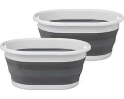 5Five Wasmand opvouwbaar met handvatten - 2x stuks - kunststof - 21L - grijs/wit - 54 x 39 x 23 cm