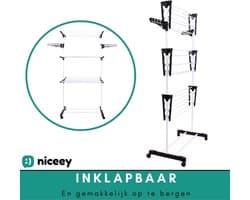 White-Label® Wasrek Inklapbaar op Wieltjes - Droogmolen - Droogtoren Staand