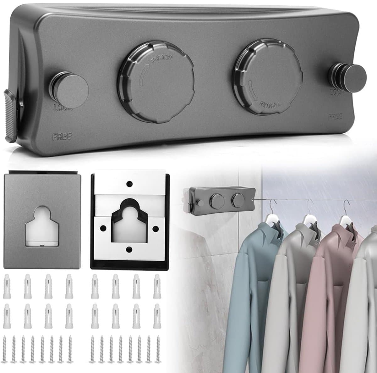 Unyqoos® Dubbele intrekbare waslijn van 5,1 meter voor binnen en buiten gebruik — afbeelding 1