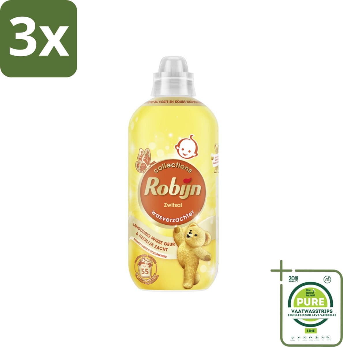 3 x Robijn – Wasverzachter – Zwitsal – 1,1 L - Grootverpakking - Wasverzachter - Wasgeur - Zwitsal - Vezelbescherming - Slijtagevermindering — afbeelding 1