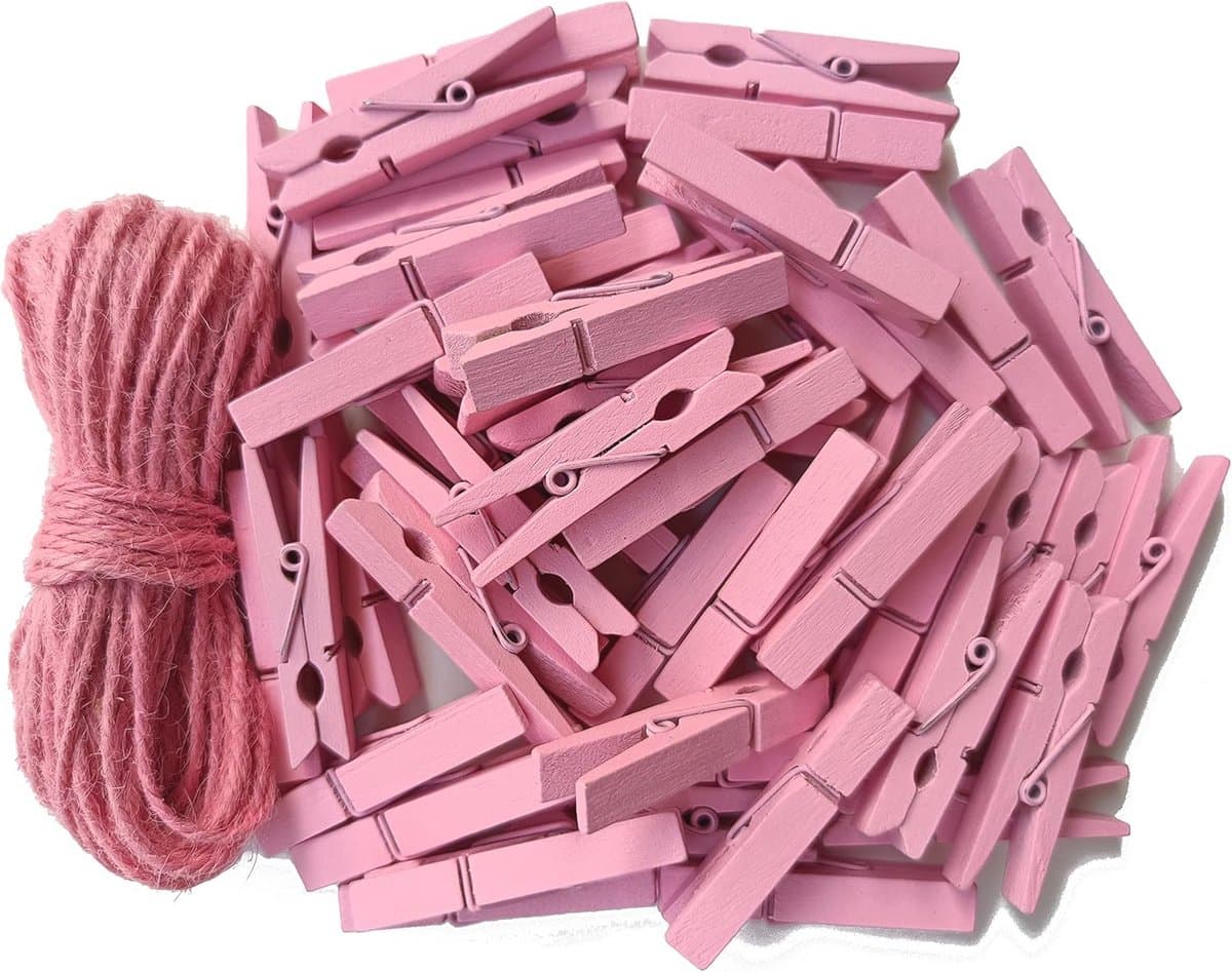 Roze Houten Kledingknijpers 4,8 cm - Decoratieve Clips voor Foto's en Kleding - 50 Stuks — afbeelding 1