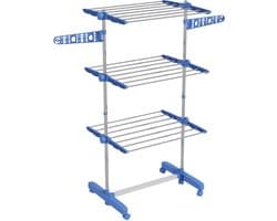 Torenwasrek - 3 Lagen + Rollen + Klapbaar - Met Zijvleugels - Staal - Blauw