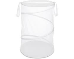 Opvouwbare witte wasmand, opvouwbare wasmand voor vuile was, wasmand met trekkoord voor vuile was, opbergmand voor dagelijkse benodigdheden.