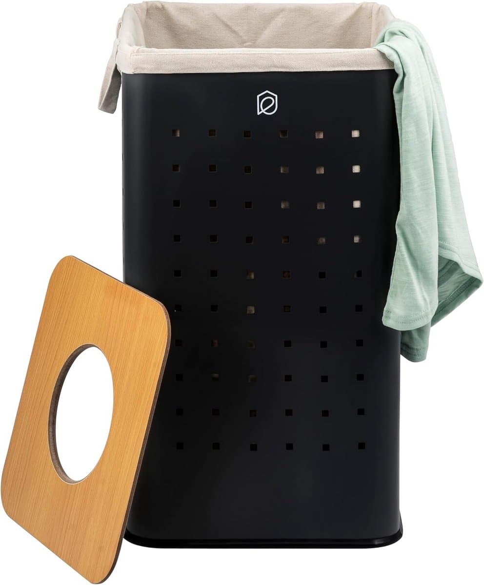 Hoekige wasmand 50 liter met uitneembare waszak en deksel — afbeelding 1