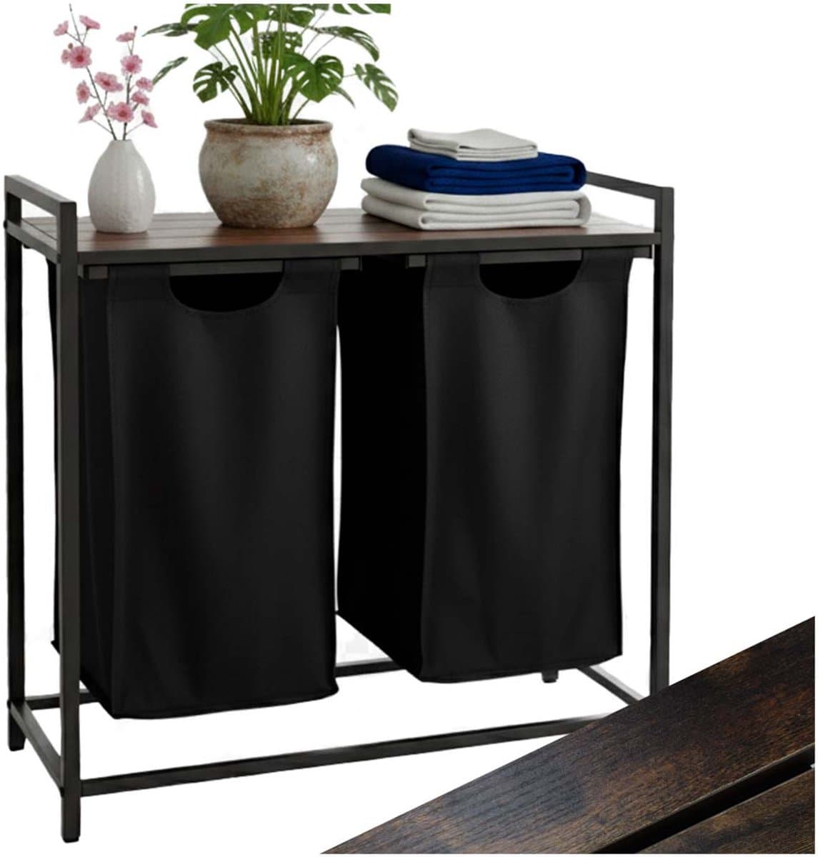 Wasmand - Wassorteerder - 2 Vakken - 92 L - Industrieel Design - Vintage Bruin en Zwart — afbeelding 1