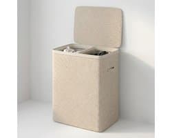 MAZAZU Wasmand 2 Vakken 100L – Deksel & Wassorteerder met Uitneembare Zakken - Beige
