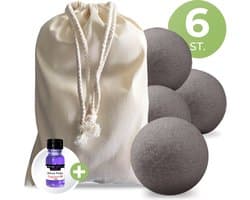 Drogerballen met Wasparfum - Droogballen - Grijs - Set van 6 XL ballen - Wasdroger Ballen Wol - 100% Nieuw-Zeelands Schapenwol - Wasballen