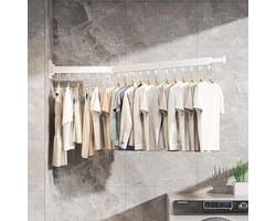 droogrek voor kleding aan de muur, droogrek voor wasgoed, ruimtebesparend intrekbaar klerenhangerrek, opvouwbaar kledingrek voor balkon, wasserij, badkamer, patio (wit)