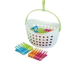 48 rutschhemmenden Klammern – Französisches Produkt – Korb weiß – Verschiedene Klammern (Grün, Blau, Orange, Rosa)