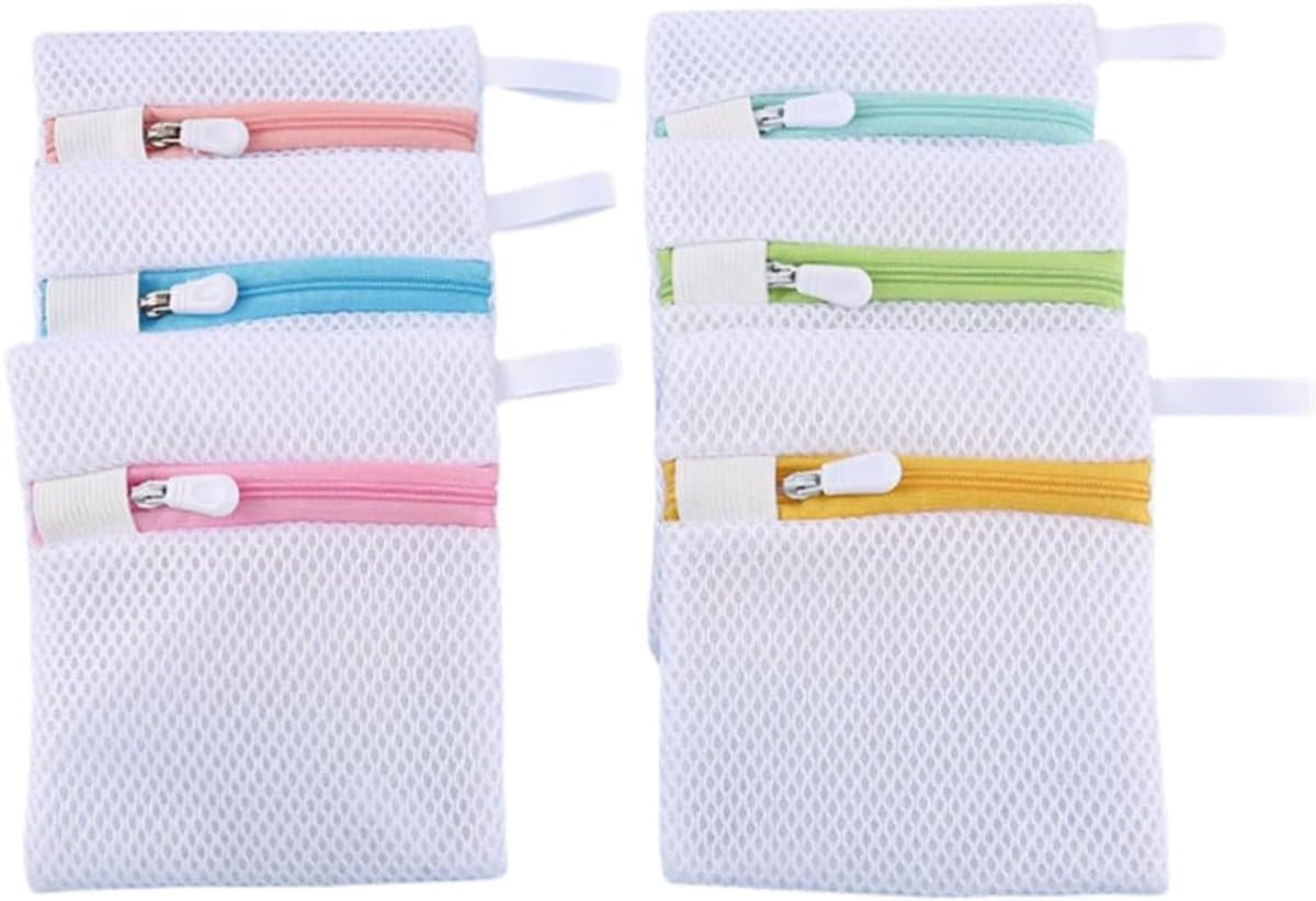 Mini wasmachine waszakken 6 stuks - fijn gaas - polyester met rits en ophanglus - ideaal voor delicate was - ShopVlot — afbeelding 1