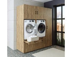 Roomart SERIE 2 Wasmachine Ombouwkast 179x205 cm - met Hoge Kast 45 - Eiken