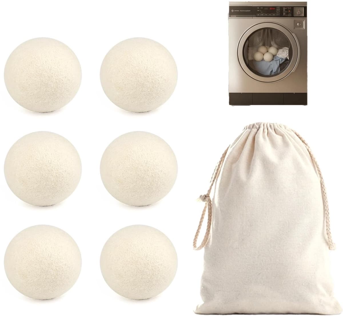 Set van 6 Ecologische Droogballen van Schapenvilt — afbeelding 1