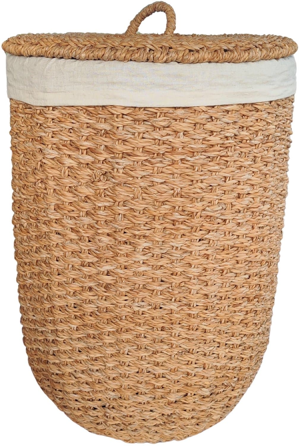 Ronde wasmand met deksel – zeegras – 70 liter – met waszak – naturel — afbeelding 1