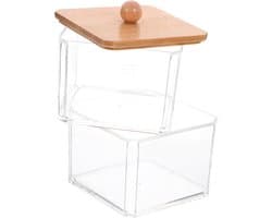 1set Stapelbare Organizer Voor Wattenstaafjes Make-up Pads Duidelijke Opberghouder Voor Tandenstokers Cosmetica Haaraccessoires Met Deksel